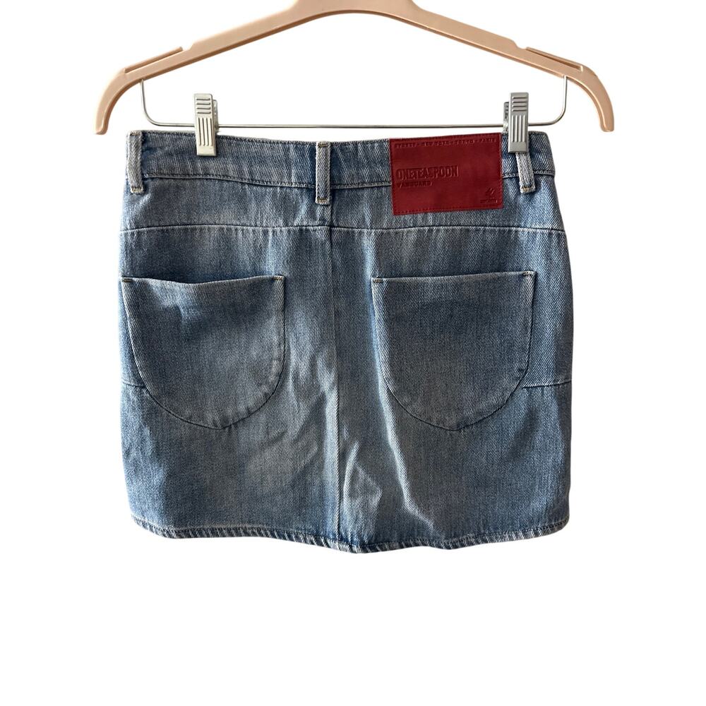 NEW NWT Vanguard Sz 26 2 one teaspoon mini skirt side slit light wash blue - Picture 4 of 4
